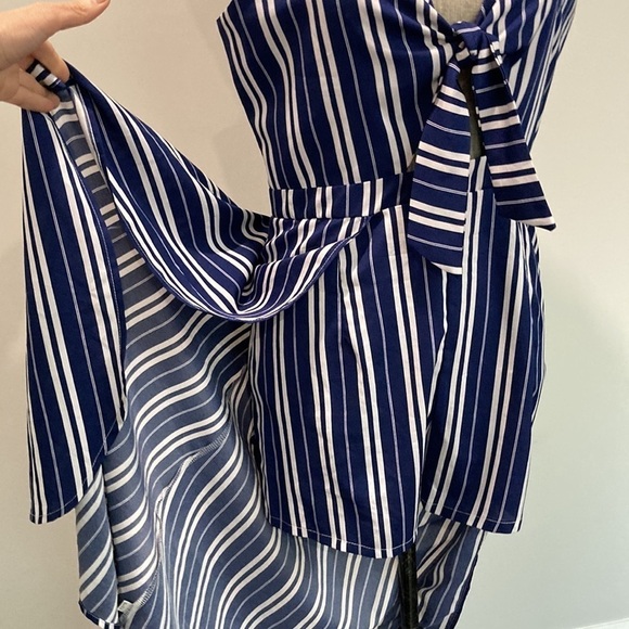 NAVY Blue and White Striped Maxi Romper with Cut-Out Sz Large - Picture 14 of 17